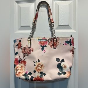 Vintage Nine West It Girl Pink Floral tote with Chain accent handle Medium Size